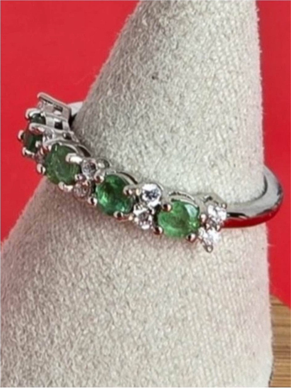Natural Emerald Ring Band white gold rhodium on 925 green emerald diamond cz 7 - Picture 2 of 5